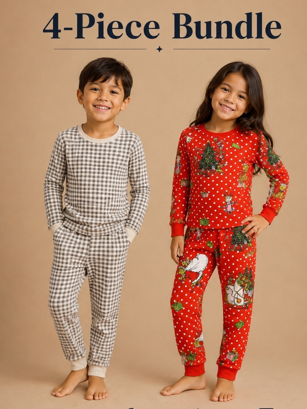 Dr. Seuss Grinch + Avauma Size 4/4T Holiday Pajama 4-Piece Bundle